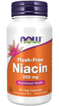 NOW® Foods NOW Niacin, Bez vedlejšího účinku zčervenání, 250 mg, 90 rostlinných kapslí