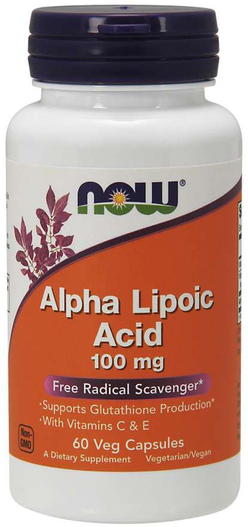 NOW® Foods NOW Alpha Lipoic Acid, Kyselina Alfa Lipoová s vitamínem C &amp; E, 100 mg, 60 rostlinných kapslí