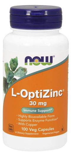 NOW® Foods NOW L-OptiZinc Zinek + Měď, 30 mg, 100 rostlinných kapslí
