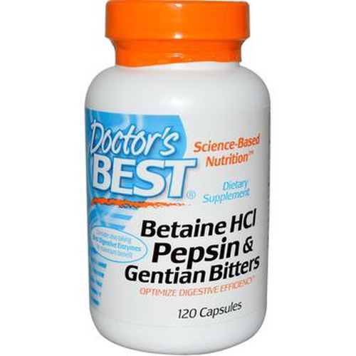 Doctor's Best Betaine HCl + Pepsin &amp; Gentian Bitters (hořec), 120 kapslí