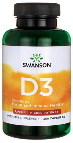 Swanson Vitamin D3, 2000 IU, Higher Potency (vyšší účinnost), 250 kapslí