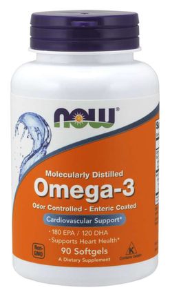 NOW® Foods NOW Omega-3, molekulárně destilované a enterosolventní kapsle, 90 softgel kapslí