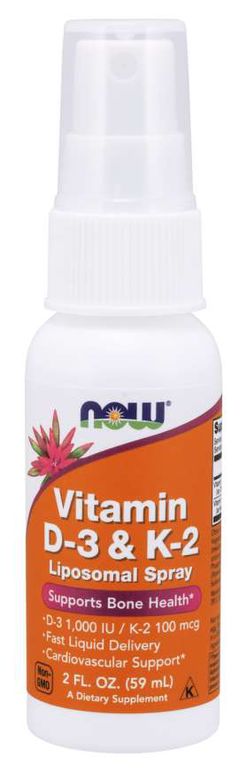 NOW® Foods NOW Liposomal Vitamin D3 &amp; K2 (1000 IU/100 mcg), 79 dávek, sprej 59 ml