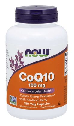 NOW® Foods NOW CoQ10 (koenzym Q10) + Hawthorn Berry (hloh), 100 mg, 180 rostlinných kapslí