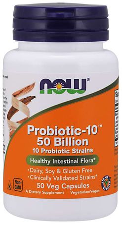 NOW® Foods NOW Probiotic-10, probiotika, 50 miliard CFU, 10 kmenů, 50 rostlinných kapslí