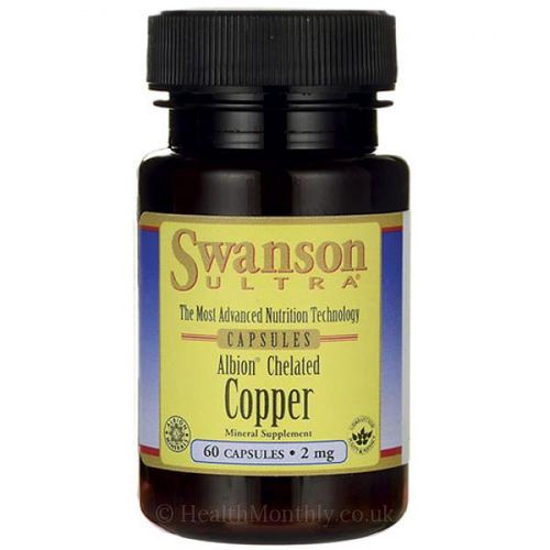 Swanson Albion Chelated Copper (měď v chelátové vazbě), 2 mg, 60 kapslí
