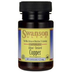 Swanson Albion Chelated Copper (měď v chelátové vazbě), 2 mg, 60 kapslí