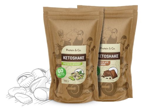 Protein&Co. Ketoshake 1 + 1 kg - proteinový dietní koktejl ZVOL PŘÍCHUŤ 1: Biscuit cookie, ZVOL PŘÍCHUŤ 2: Pistachio dessert