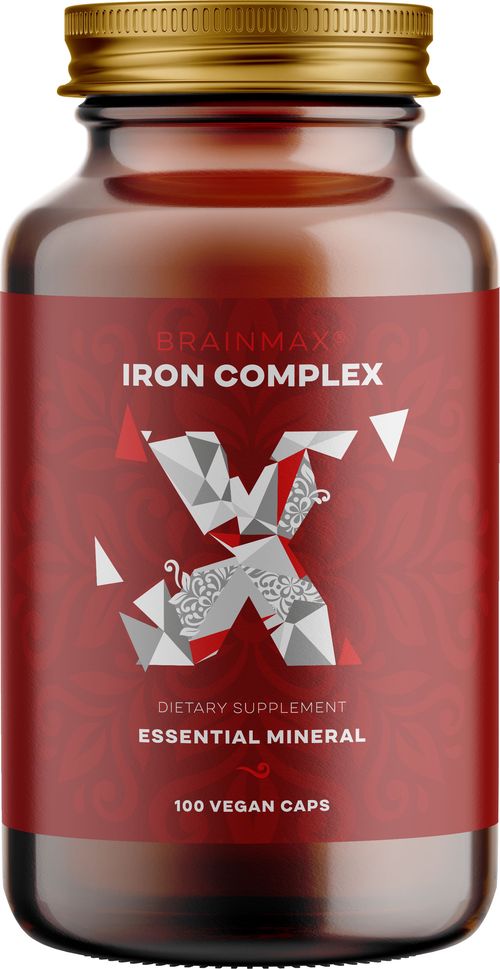 BrainMax Iron Complex, železo bisglycinát, 25 mg, 100 rostlinných kapslí Železo v chelátové formě