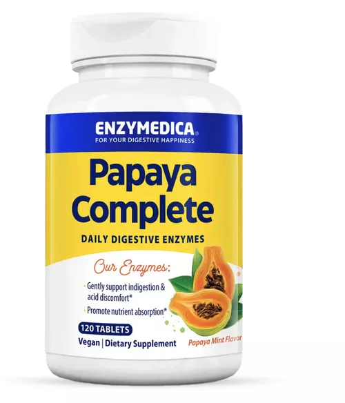 Enzymedica Papaya Complete, Trávící enzymy, papája s mátou, 120 tablet