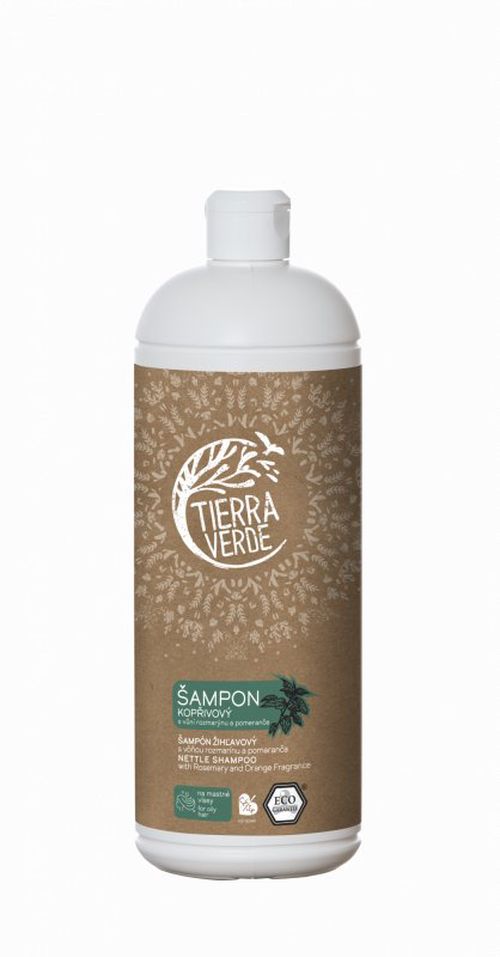 Tierra Verde - Kopřivový šampon na mastné vlasy s pomerančem a rozmarýnem, 1 l