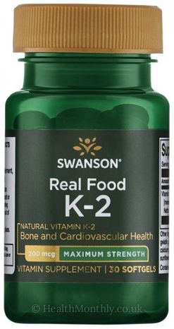 Swanson Real Food K-2, 200 mcg, 30 kapslí