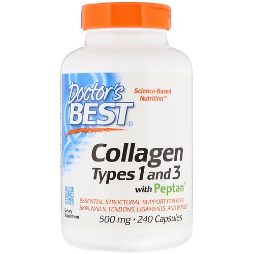 Doctor's Best Doctor’s Best Kolagen, Typ I &amp; III + peptan, 500 mg, 240 kapslí
