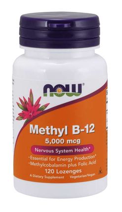 NOW® Foods NOW Methyl B-12 with Folic Acid (Vitamín B12 + Kyselina Listová), 5000 mcg, 120 pastilek