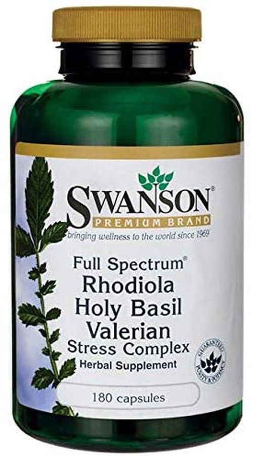 Swanson Rhodiola Holy Basil Valerian Stres Complex, 180 kapslí