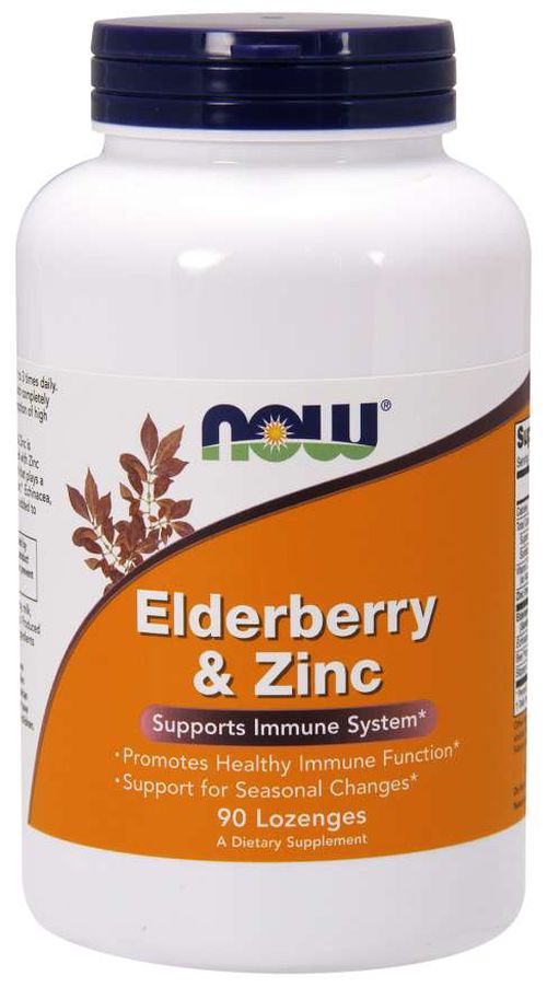 NOW® Foods NOW Elderberry &amp; Zinc (bezinka, zinek a vitamín C), 90 pastilek