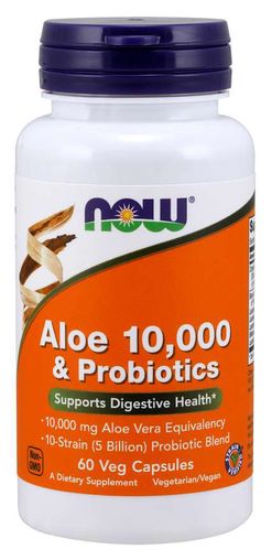 NOW® Foods NOW Aloe 10000 & Probiotics (aloe vera s probiotiky), 60 rostlinných kapslí