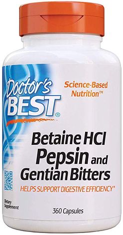 Doctor's Best Betaine HCl + Pepsin &amp; Gentian Bitters (hořec), 360 kapslí