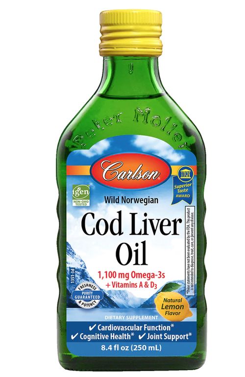 Carlson Labs Cod liver oil (olej z tresčích jater, citron) 250 ml