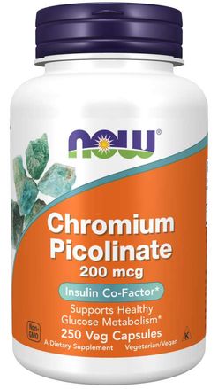 NOW® Foods NOW Chromium Picolinate, 200 mcg, 250 rostlinných kapslí