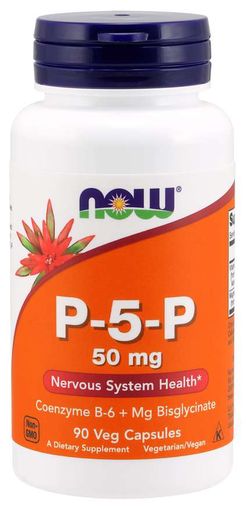 NOW® Foods NOW Vitamin B6 P-5-P, 50mg, (vitamin B6 + bisglycinát hořečnatý), 90 kapslí