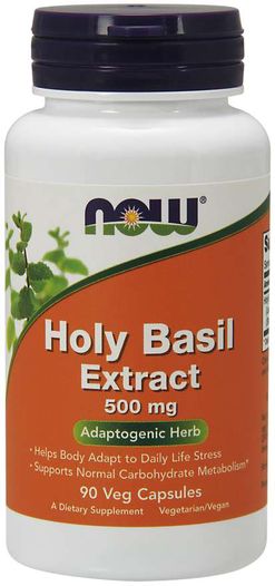 NOW® Foods NOW Holy Basil Extract (bazalka indická), 500 mg, 90 rostlinných kapslí