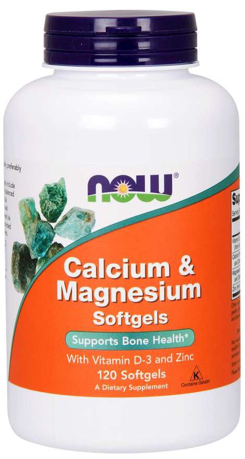 NOW® Foods NOW Calcium &amp; Magnesium, with Vitamin D-3 and Zinc, Vápník + Hořčík + Vitamín D3 a Zinek, 120 softgelových kapslí