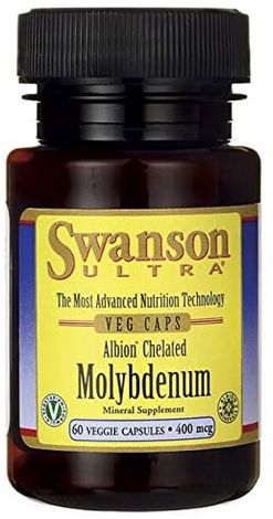 Swanson Albion Chelated Molybdenum (molybden glycinát v chelátové vazbě), 400 mcg, 60 rostlinných kapslí